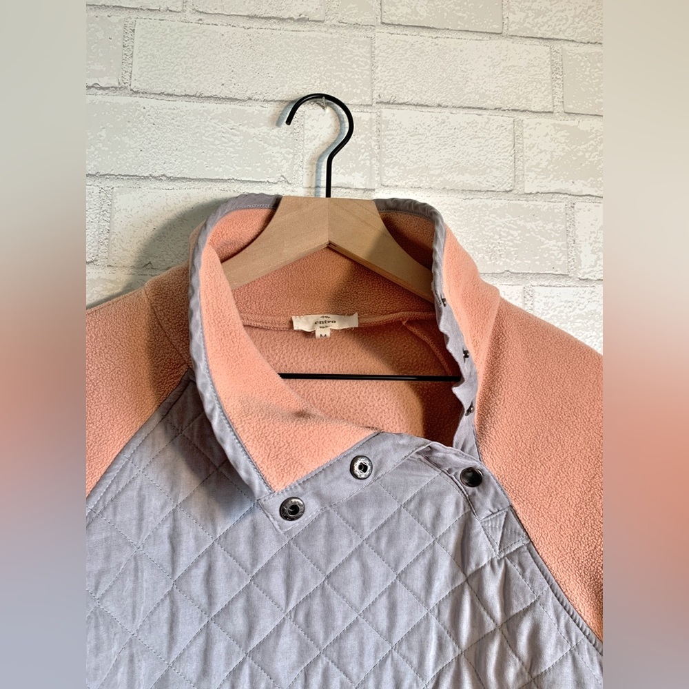 Entro Coral Pink and Gray Textured & Fleece Blend Pullover Mock Neck Sweater M - Picture 4 of 7